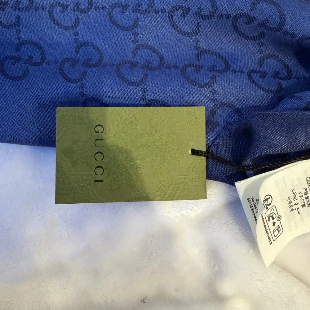 New Auth Gucci GG Jacquard Silk/Wool Blend Scarf/Shawl - Picture 5 of 9